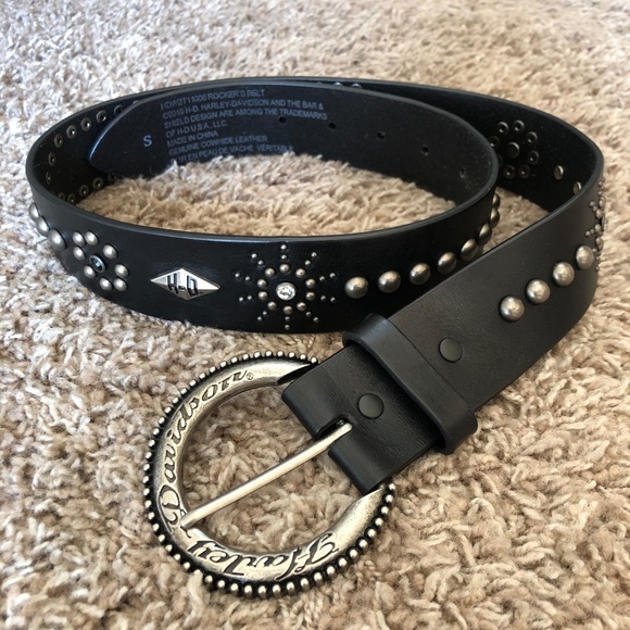 Harley Davidson Rhinestone & Studded Black Leather Belt - Small New! - Picture 1 of 8